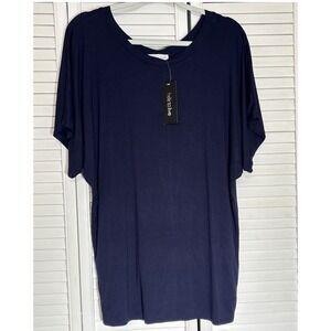 Free to Live Navy Blue Dolman Sleeve Tunic Top XL New with Tags Short Sleeve T-S